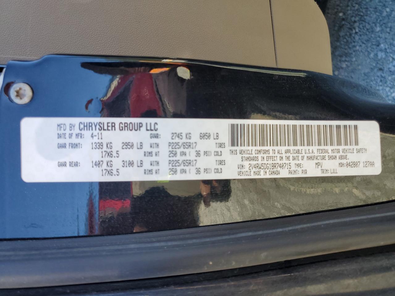 2011 Volkswagen Routan Sel VIN: 2V4RW5DG1BR740715 Lot: 86257705