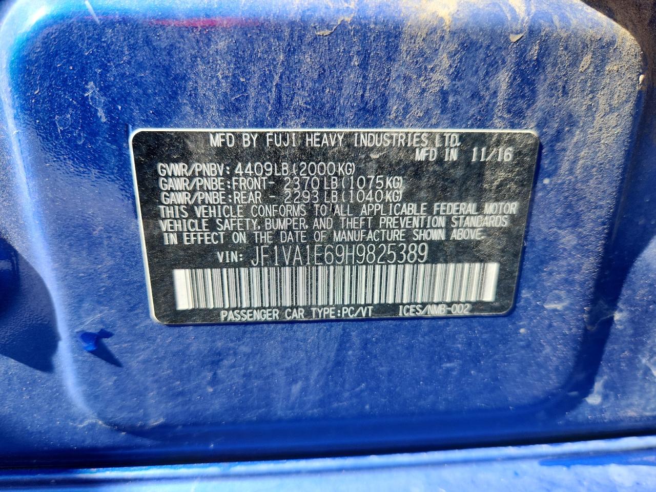 2017 Subaru Wrx Premium VIN: JF1VA1E69H9825389 Lot: 84064425