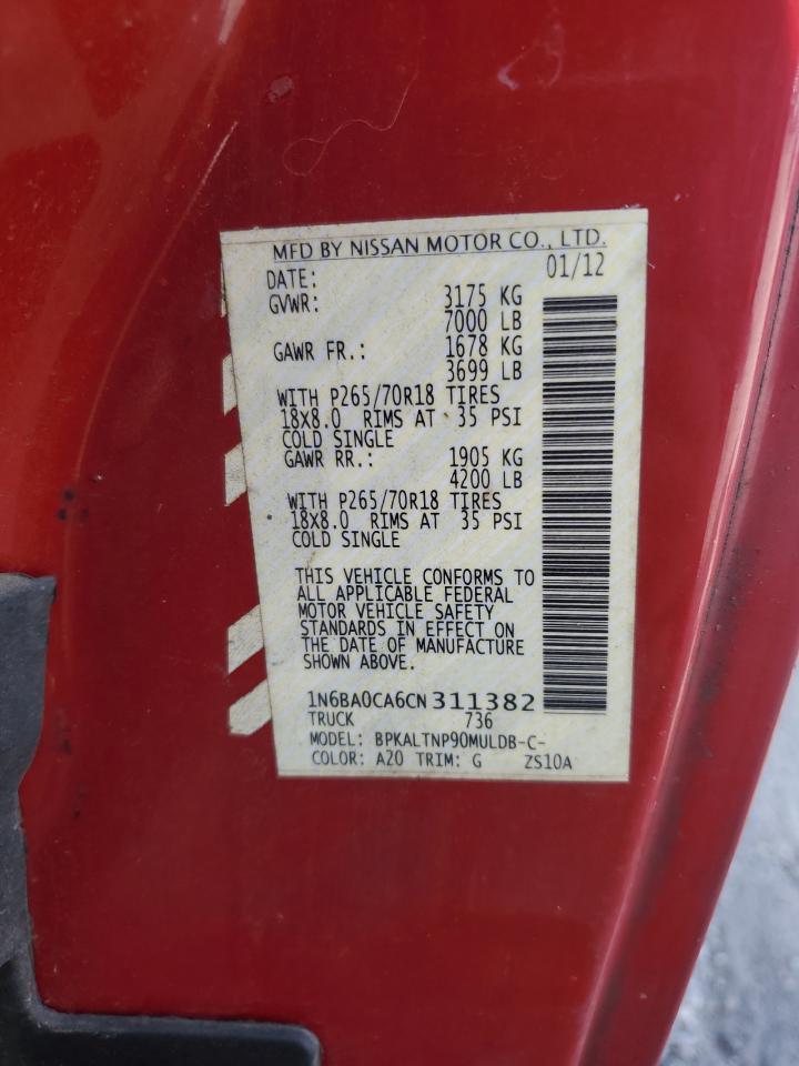 2012 Nissan Titan S VIN: 1N6BA0CA6CN311382 Lot: 82004085