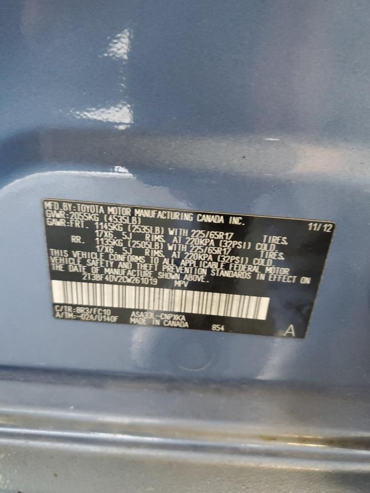 2012 Toyota Rav4 VIN: 2T3BF4DV2CW261019 Lot: 84915375