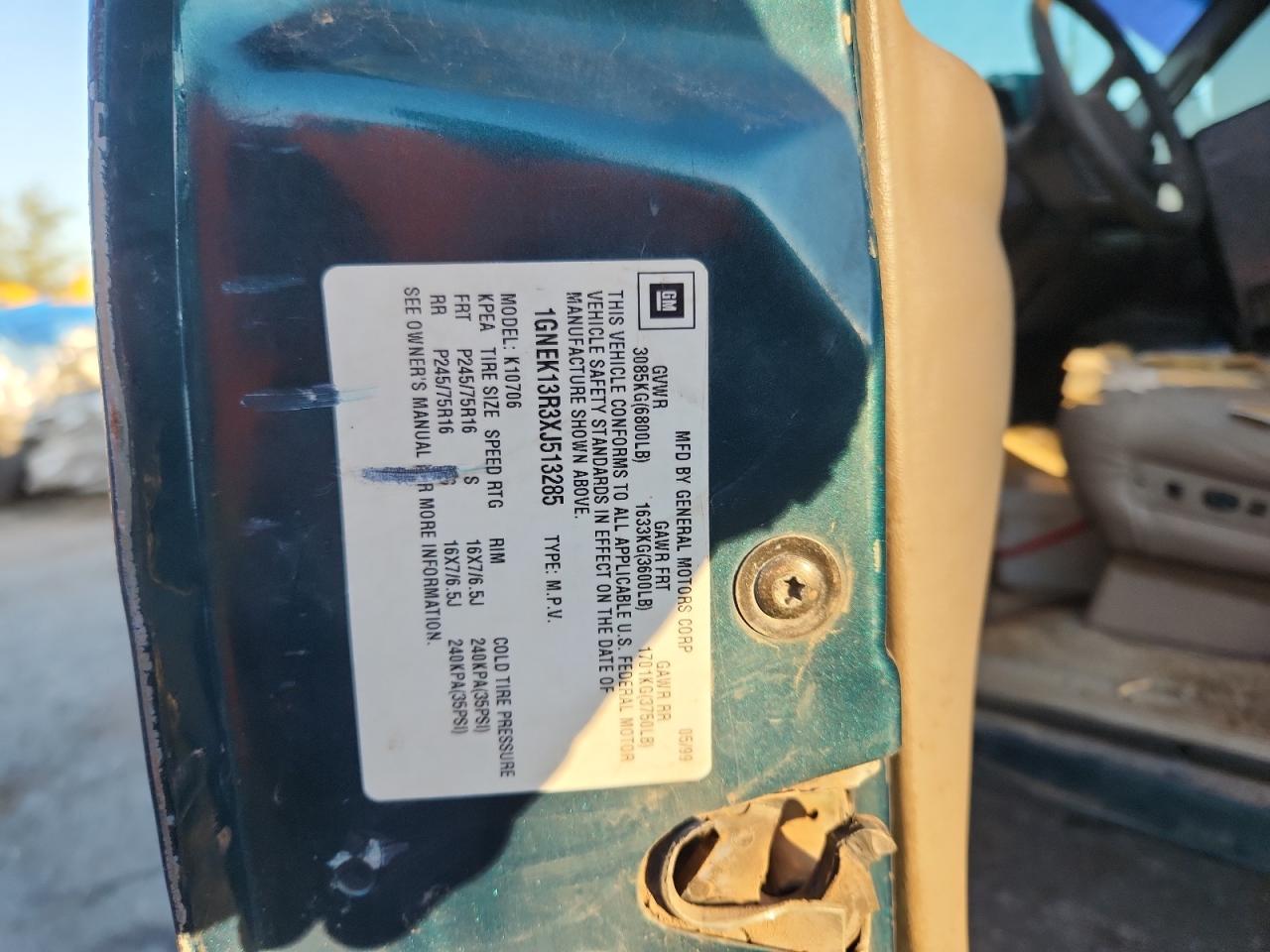 1999 Chevrolet Tahoe K1500 VIN: 1GNEK13R3XJ513285 Lot: 84660735