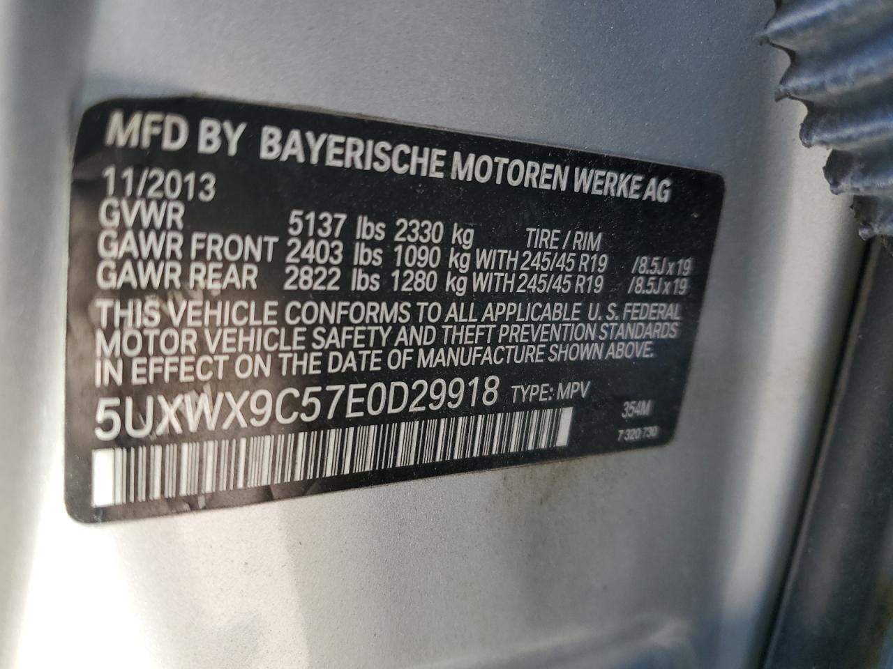 2014 BMW X3 xDrive28I VIN: 5UXWX9C57E0D29918 Lot: 85763315