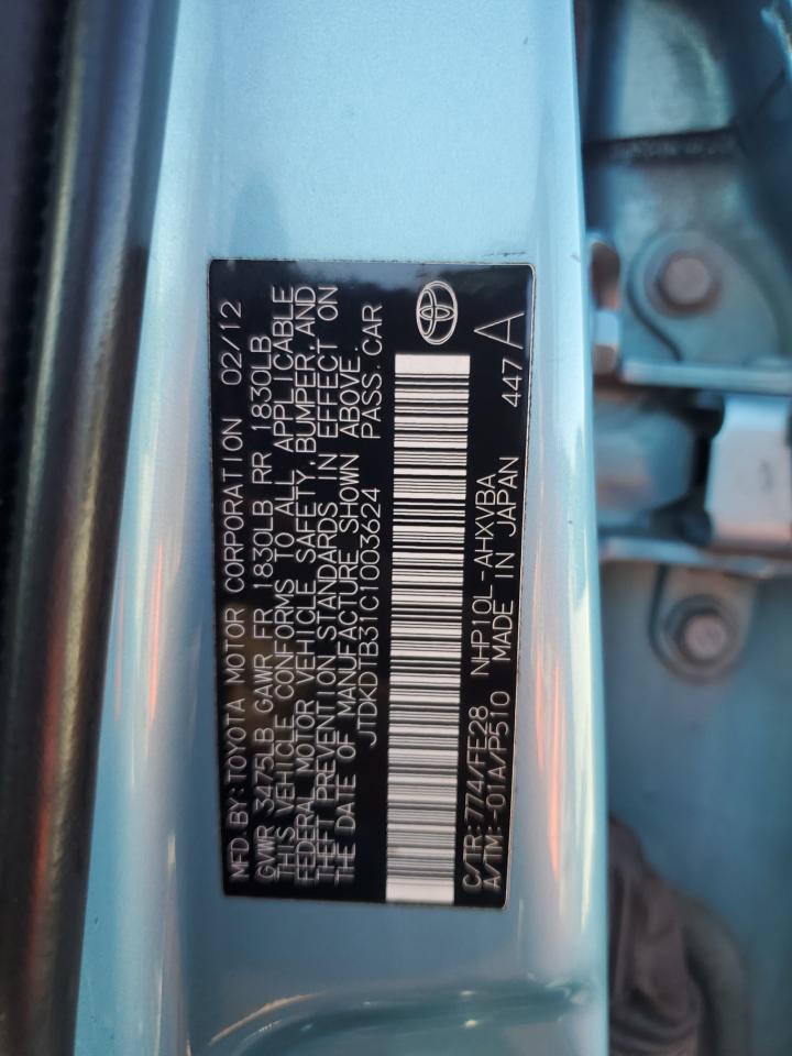 2012 Toyota Prius C VIN: JTDKDTB31C1003624 Lot: 82722555