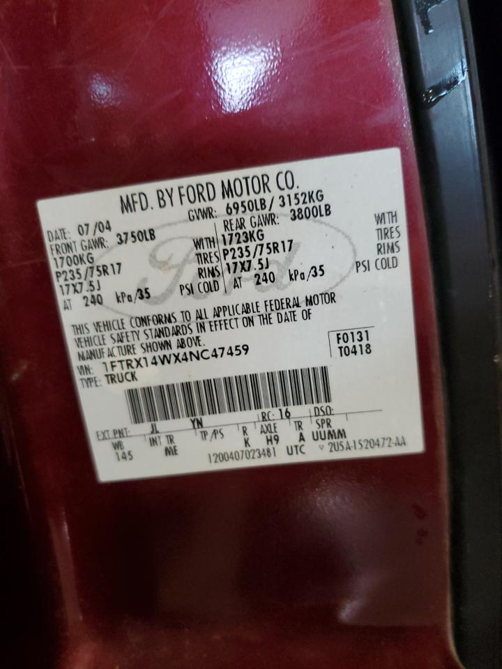 2004 Ford F150 VIN: 1FTRX14WX4NC47459 Lot: 85541445