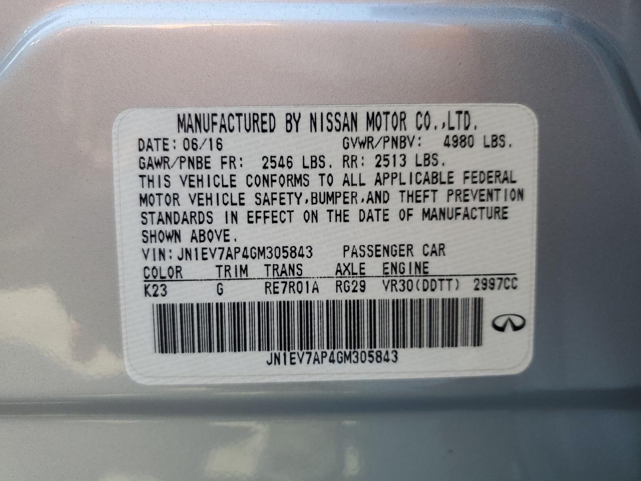 2016 Infiniti Q50 Premium VIN: JN1EV7AP4GM305843 Lot: 82186385