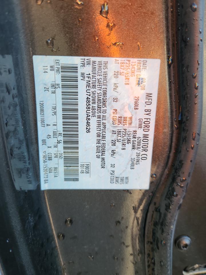 2008 Ford Explorer Eddie Bauer VIN: 1FMEU74858UA84626 Lot: 87090235