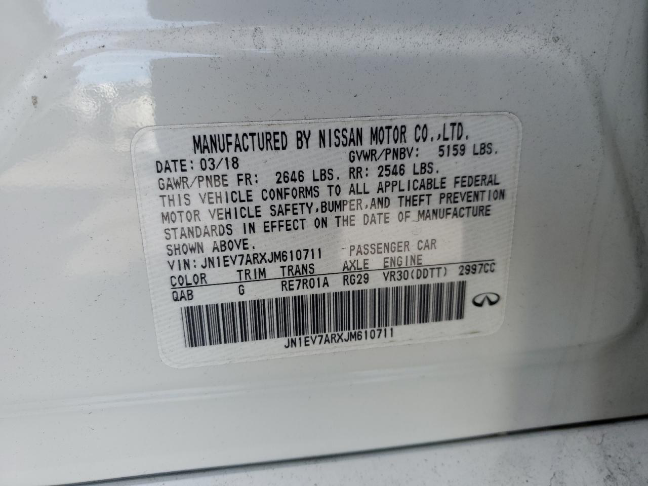 2018 Infiniti Q50 Luxe VIN: JN1EV7ARXJM610711 Lot: 71953505