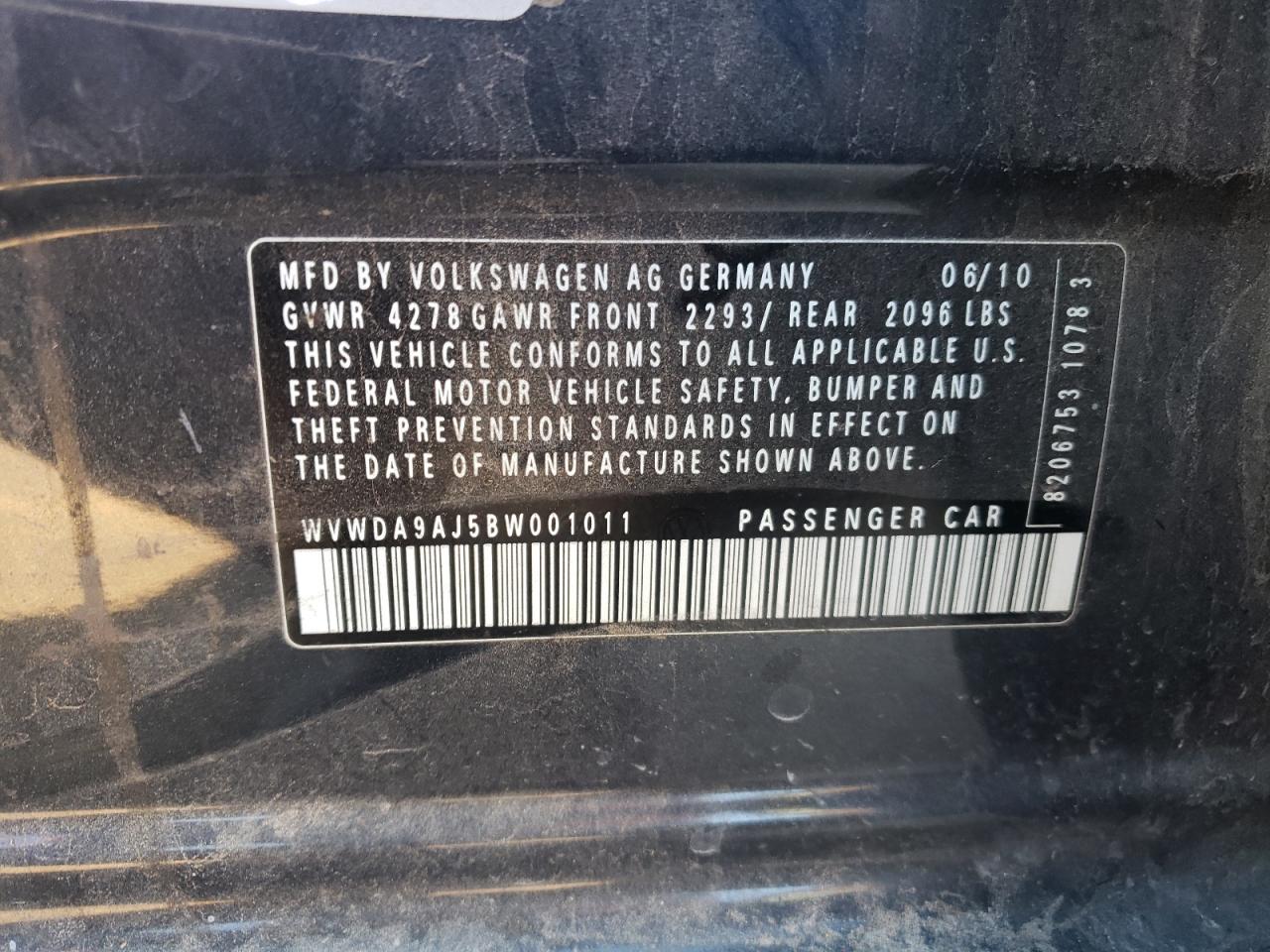 2011 Volkswagen Golf VIN: WVWDA9AJ5BW001011 Lot: 86488525