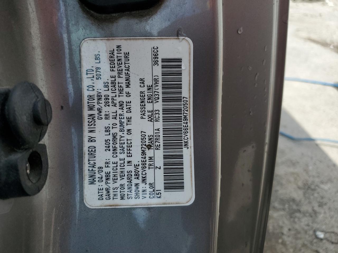 2009 Infiniti G37 Base VIN: JNKCV66E49M720507 Lot: 85744045