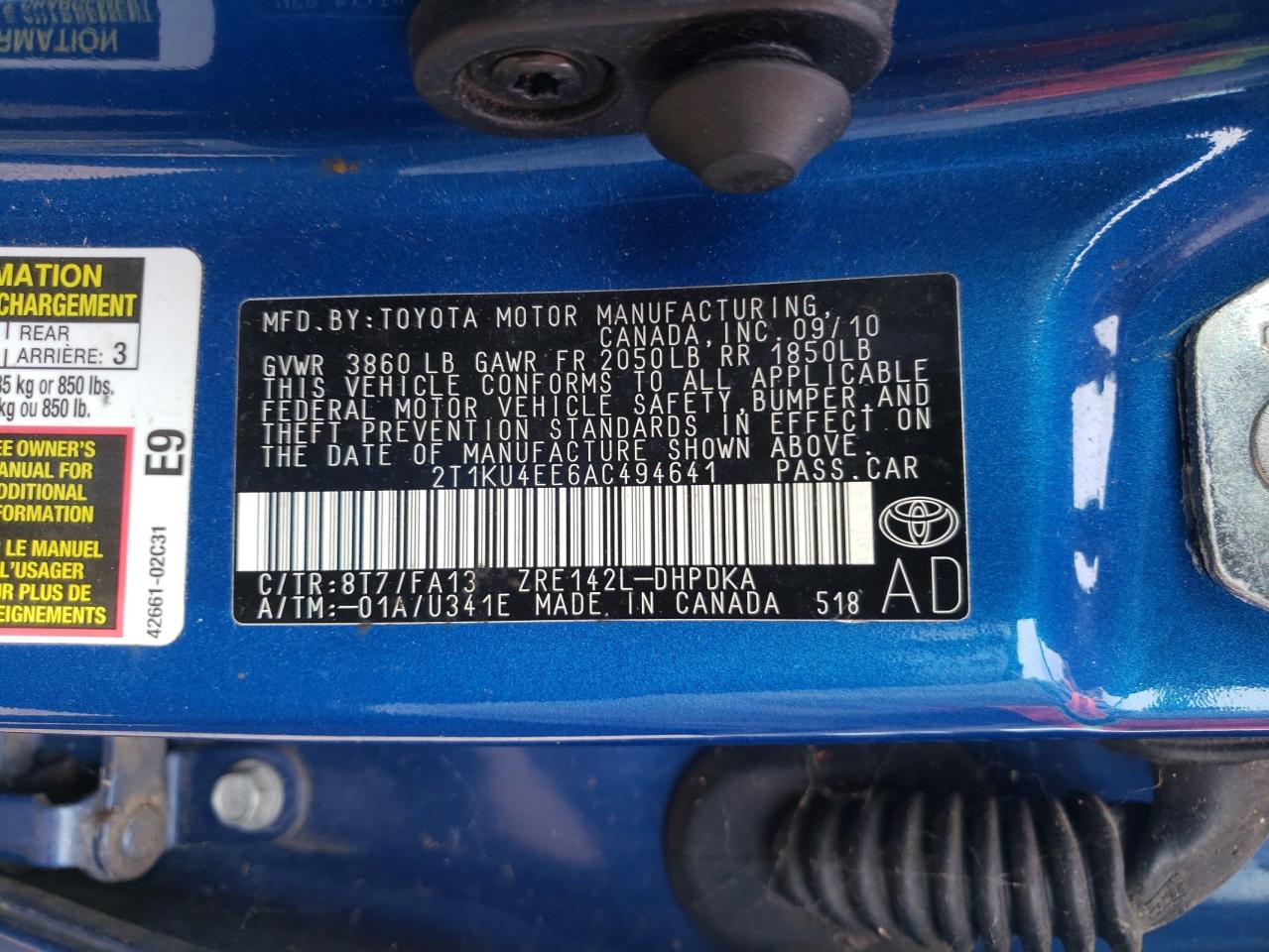 2010 Toyota Corolla Matrix VIN: 2T1KU4EE6AC494641 Lot: 85646835