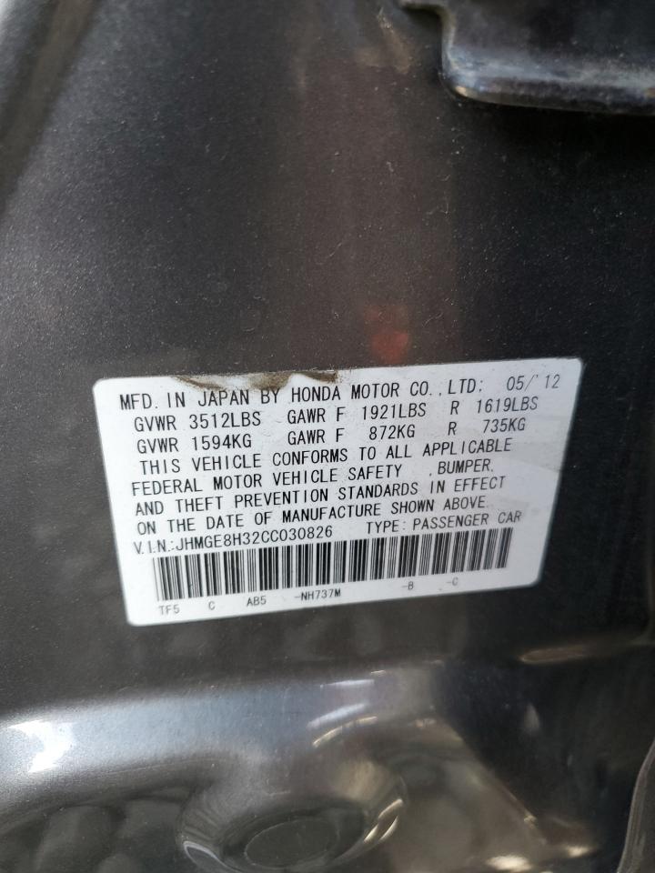 2012 Honda Fit VIN: JHMGE8H32CC030826 Lot: 85141565