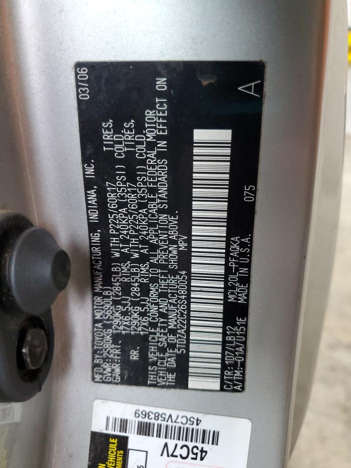 2006 Toyota Sienna Xle VIN: 5TDZA22C26S480054 Lot: 82461025