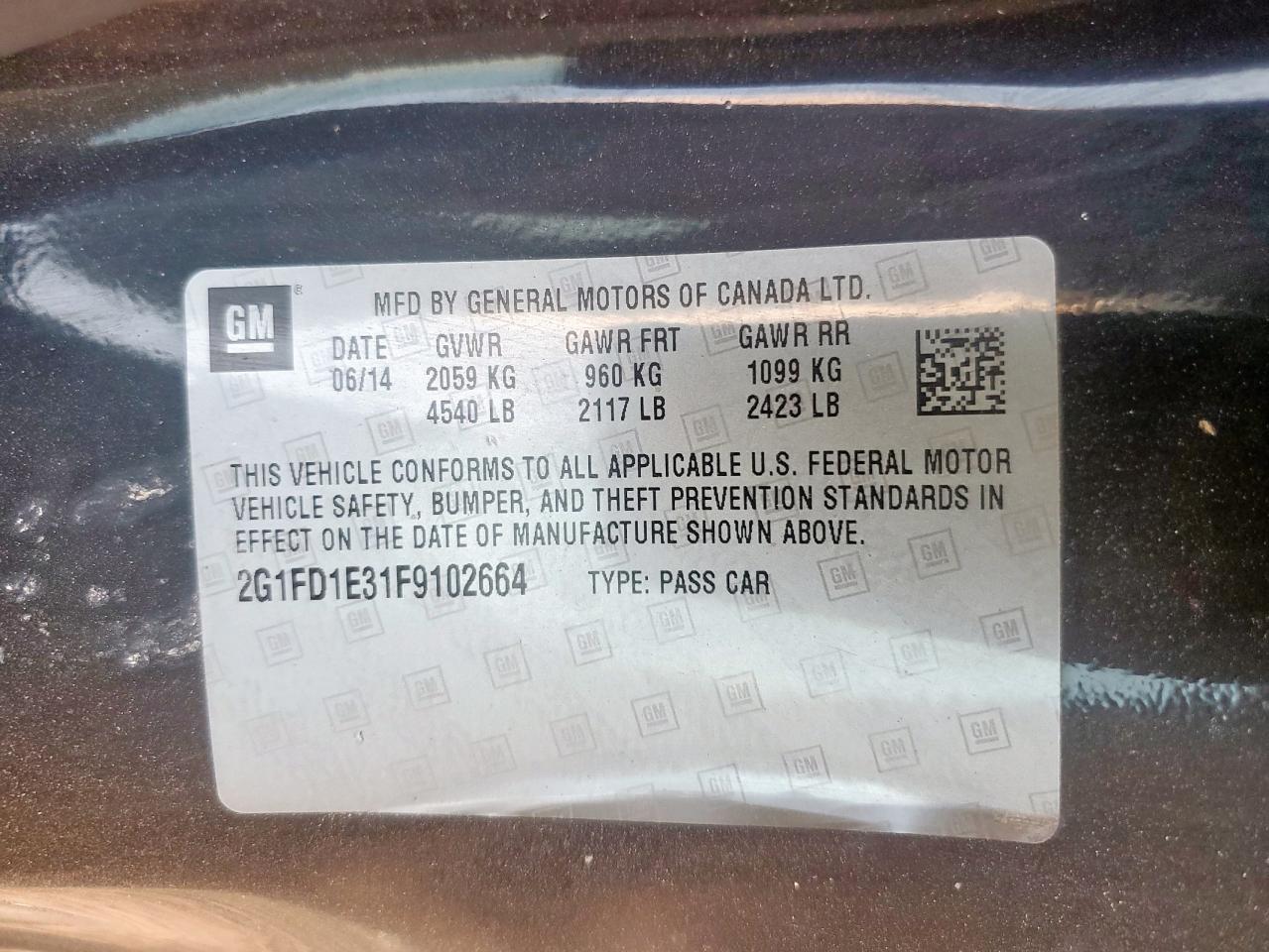 2015 Chevrolet Camaro Lt VIN: 2G1FD1E31F9102664 Lot: 85572615