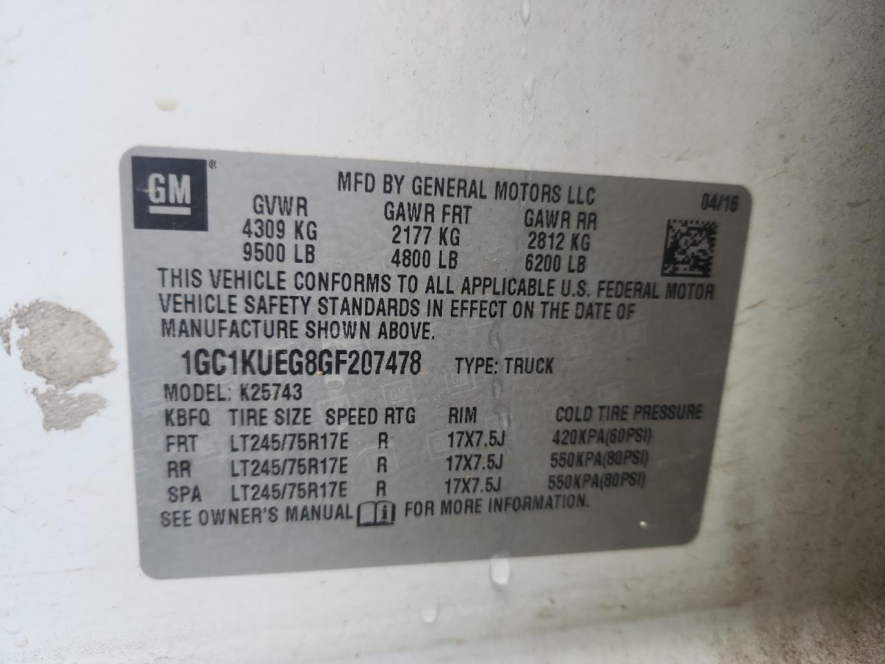 2016 Chevrolet Silverado K2500 Heavy Duty VIN: 1GC1KUEG8GF207478 Lot: 86526975