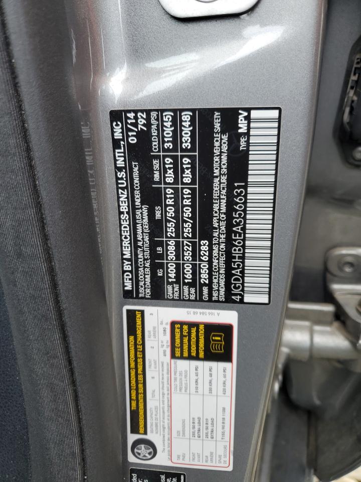 2014 Mercedes-Benz Ml 350 4Matic VIN: 4JGDA5HB6EA356631 Lot: 86603405