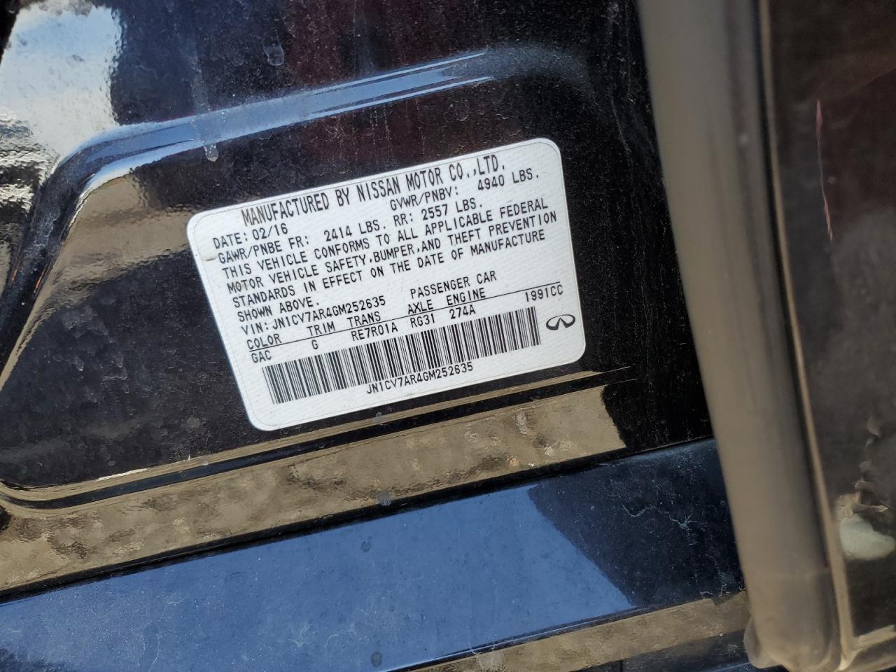 2016 Infiniti Q50 Base VIN: JN1CV7AR4GM252635 Lot: 84238525