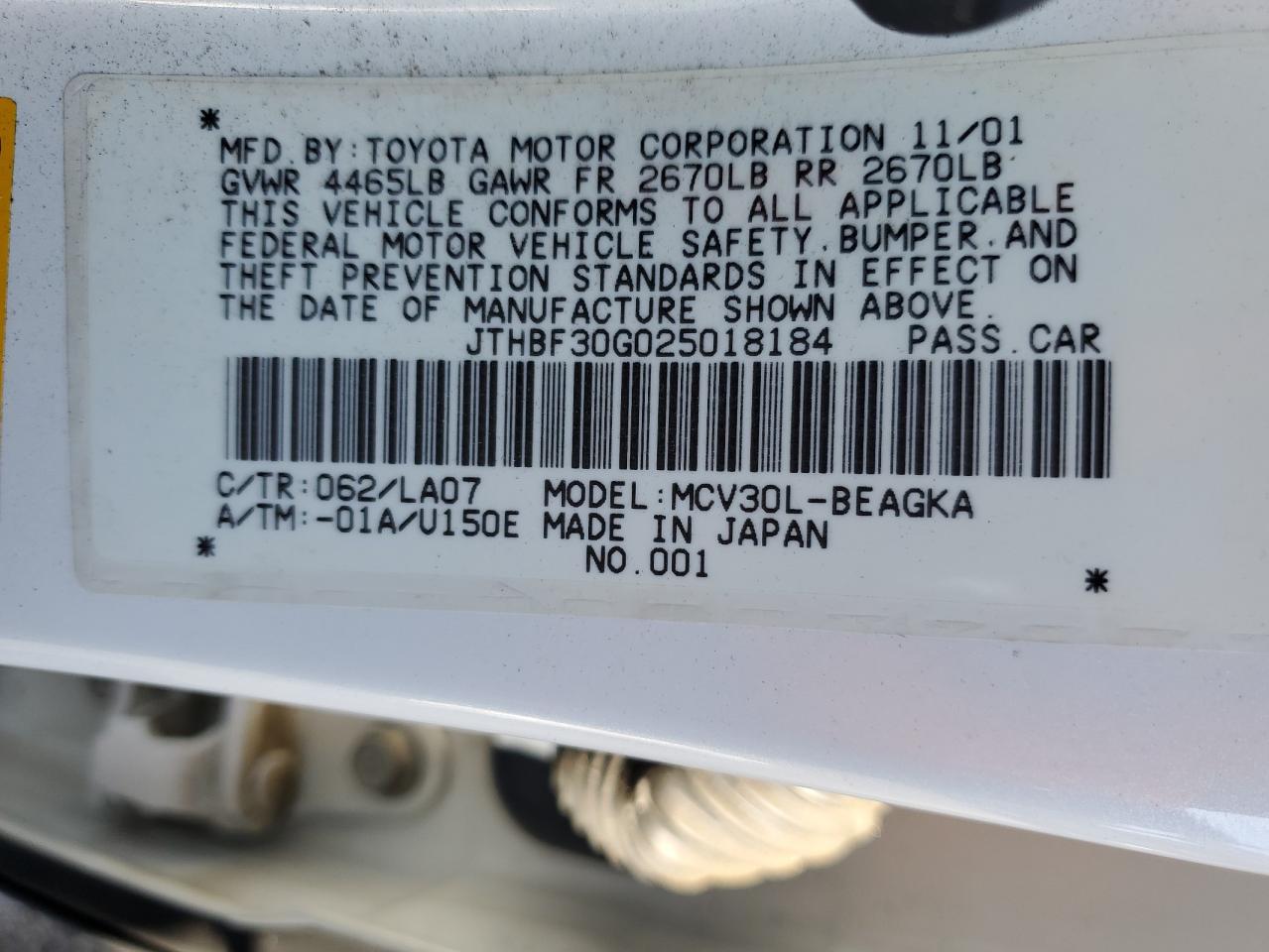 2002 Lexus Es 300 VIN: JTHBF30G025018184 Lot: 85877875