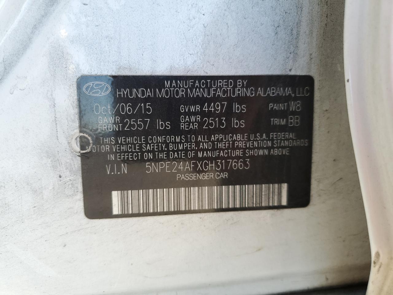 2016 Hyundai Sonata Se VIN: 5NPE24AFXGH317663 Lot: 86340595