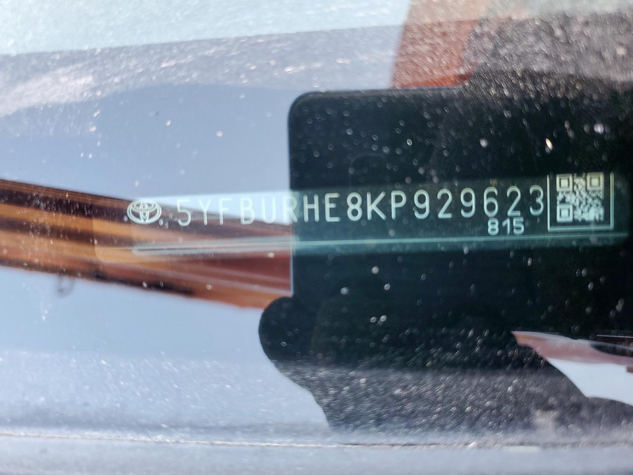 2019 Toyota Corolla L VIN: 5YFBURHE8KP929623 Lot: 86228225