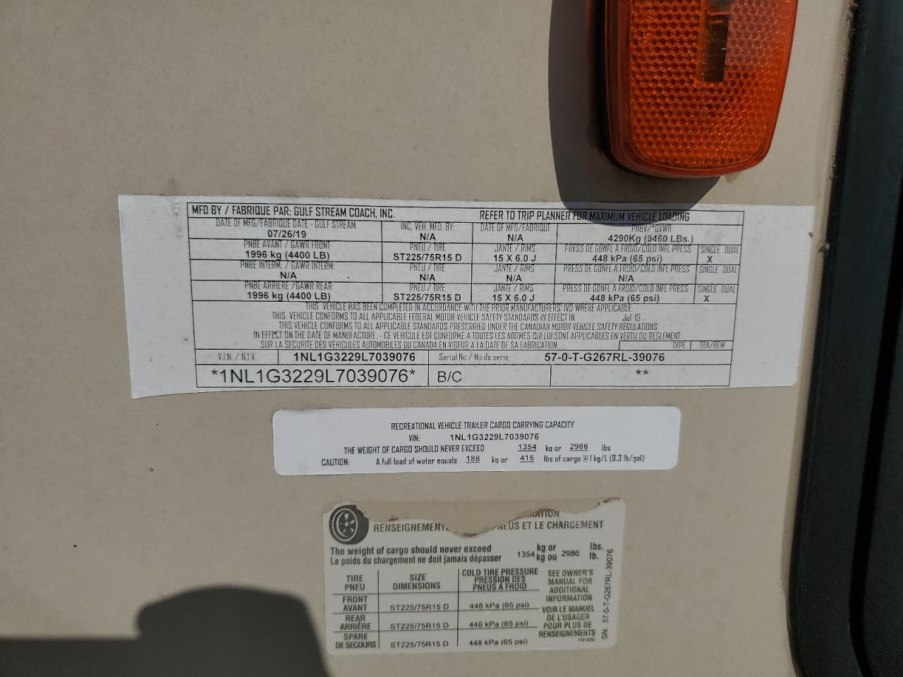 2020 Gulf Stream Kingsport VIN: 1NL1G3229L7039076 Lot: 71798695