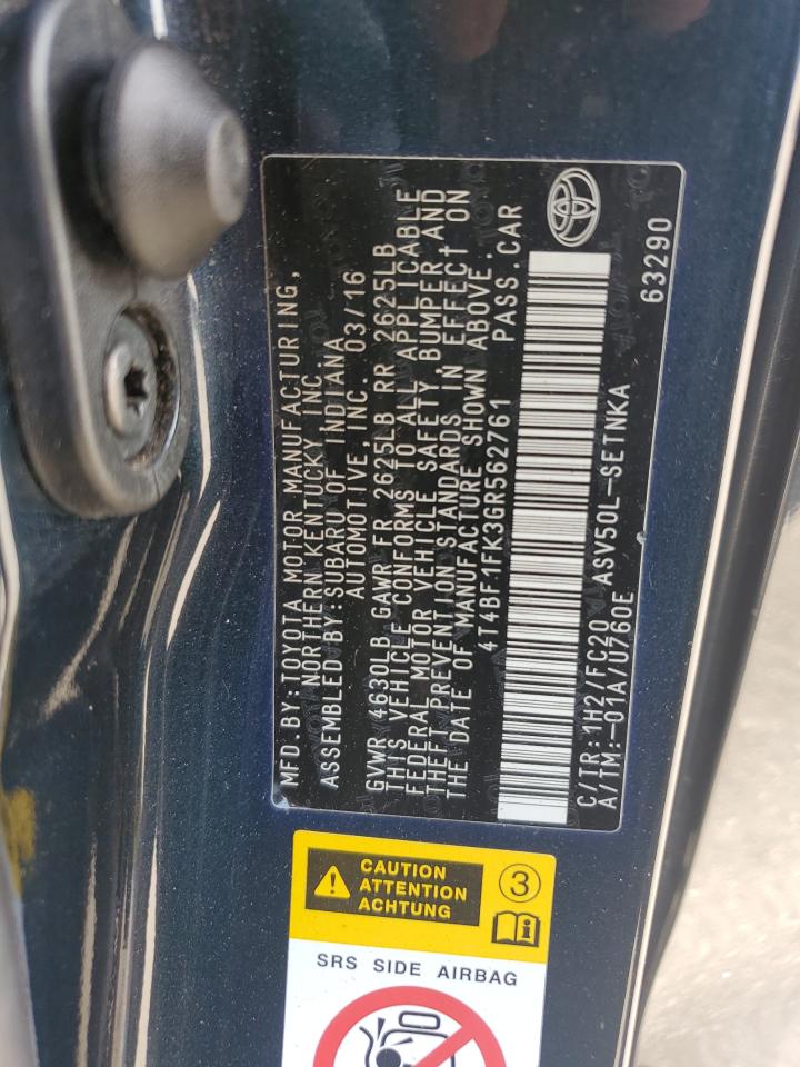 2016 Toyota Camry Le VIN: 4T4BF1FK3GR562761 Lot: 81883805