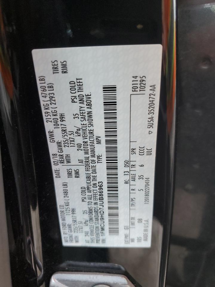 2018 Ford Escape Sel VIN: 1FMCU9HD7JUB86963 Lot: 84957955