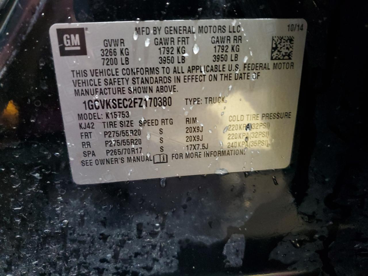 2015 Chevrolet Silverado K1500 Ltz VIN: 1GCVKSEC2FZ170380 Lot: 84725745