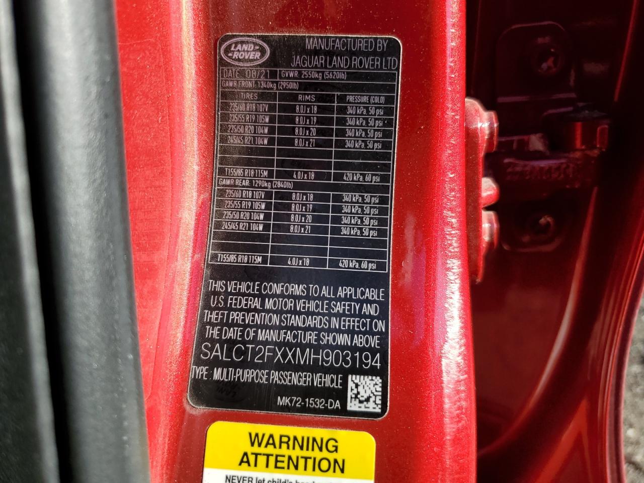 2021 Land Rover Discovery Sport S R-Dynamic VIN: SALCT2FXXMH903194 Lot: 86543155