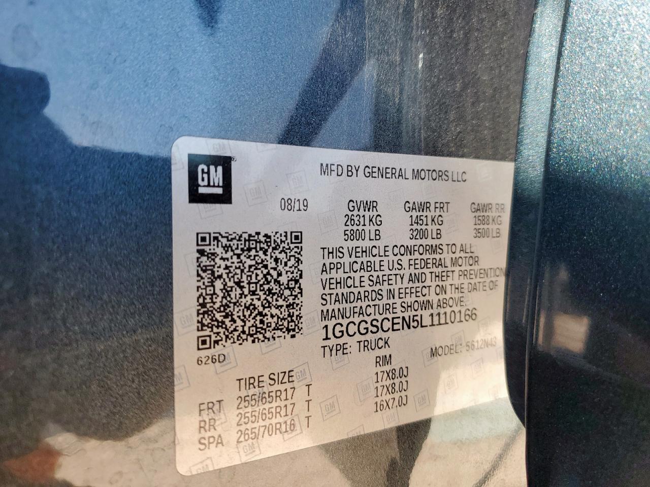 2020 Chevrolet Colorado Lt VIN: 1GCGSCEN5L1110166 Lot: 85183835