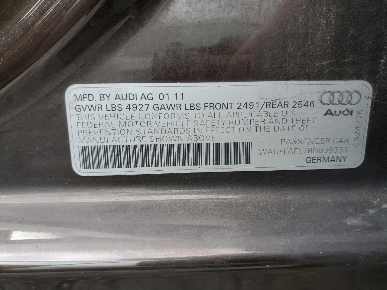 2011 Audi A4 Premium Plus VIN: WAUFFAFL7BN039333 Lot: 89469835