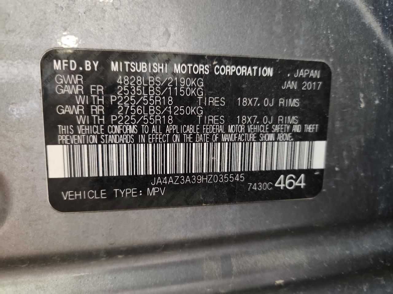 2017 Mitsubishi Outlander Se VIN: JA4AZ3A39HZ035545 Lot: 85663645