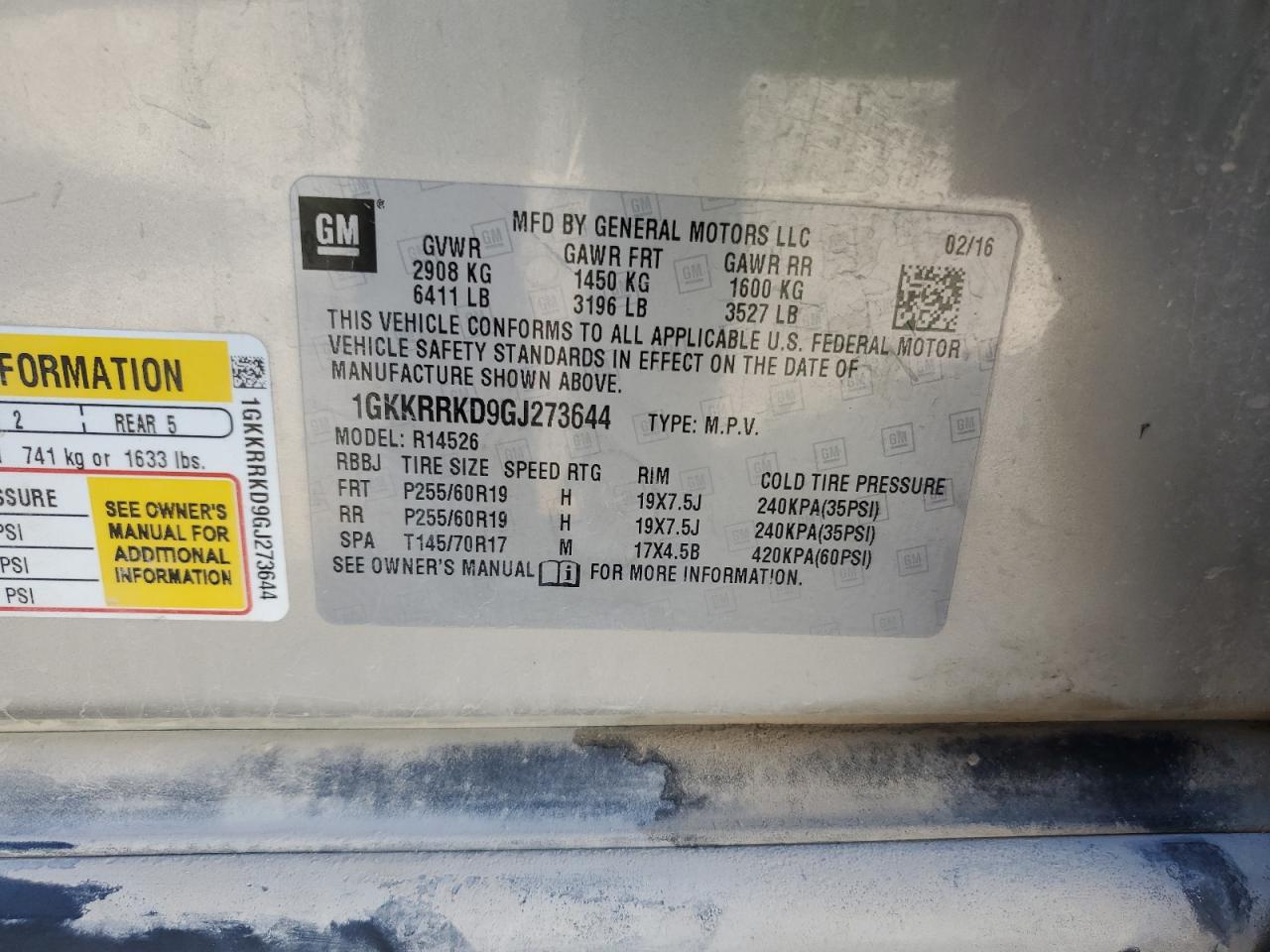 2016 GMC Acadia Slt-1 VIN: 1GKKRRKD9GJ273644 Lot: 86514925