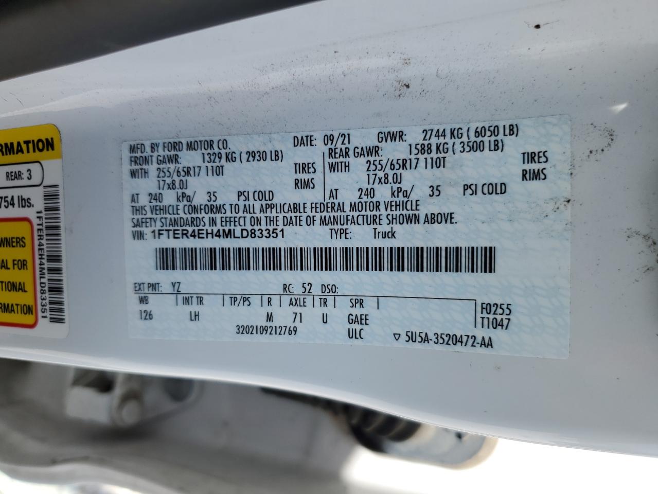 2021 Ford Ranger Xl VIN: 1FTER4EH4MLD83351 Lot: 87033855