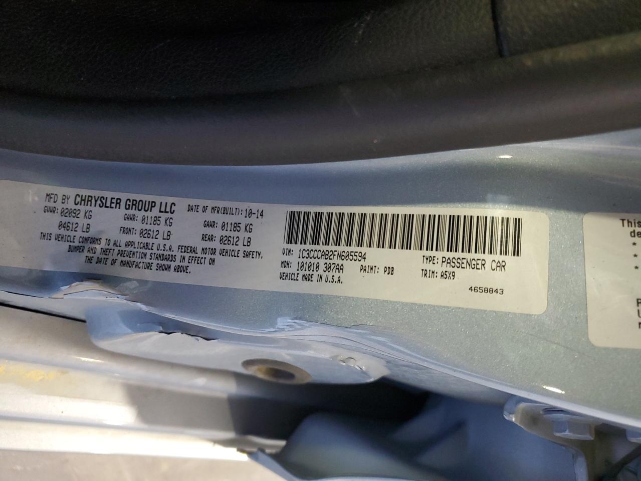 2015 Chrysler 200 Limited VIN: 1C3CCCAB2FN605594 Lot: 82324195