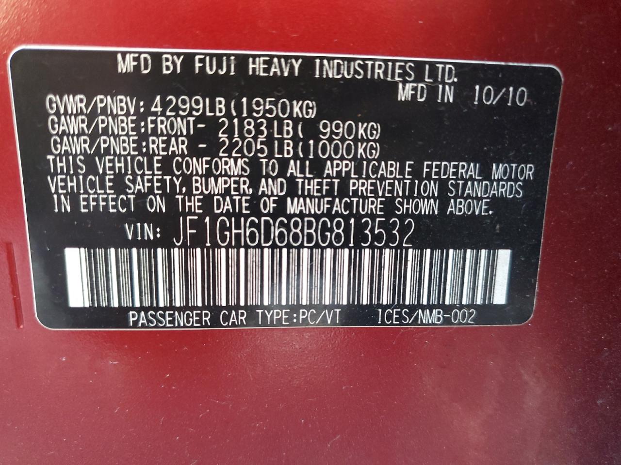 2011 Subaru Impreza Outback Sport VIN: JF1GH6D68BG813532 Lot: 82199735