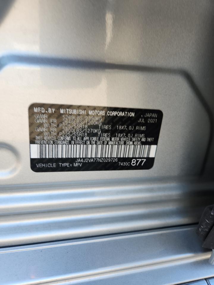 2022 Mitsubishi Outlander Sel VIN: JA4J2VA77NZ029726 Lot: 91028785