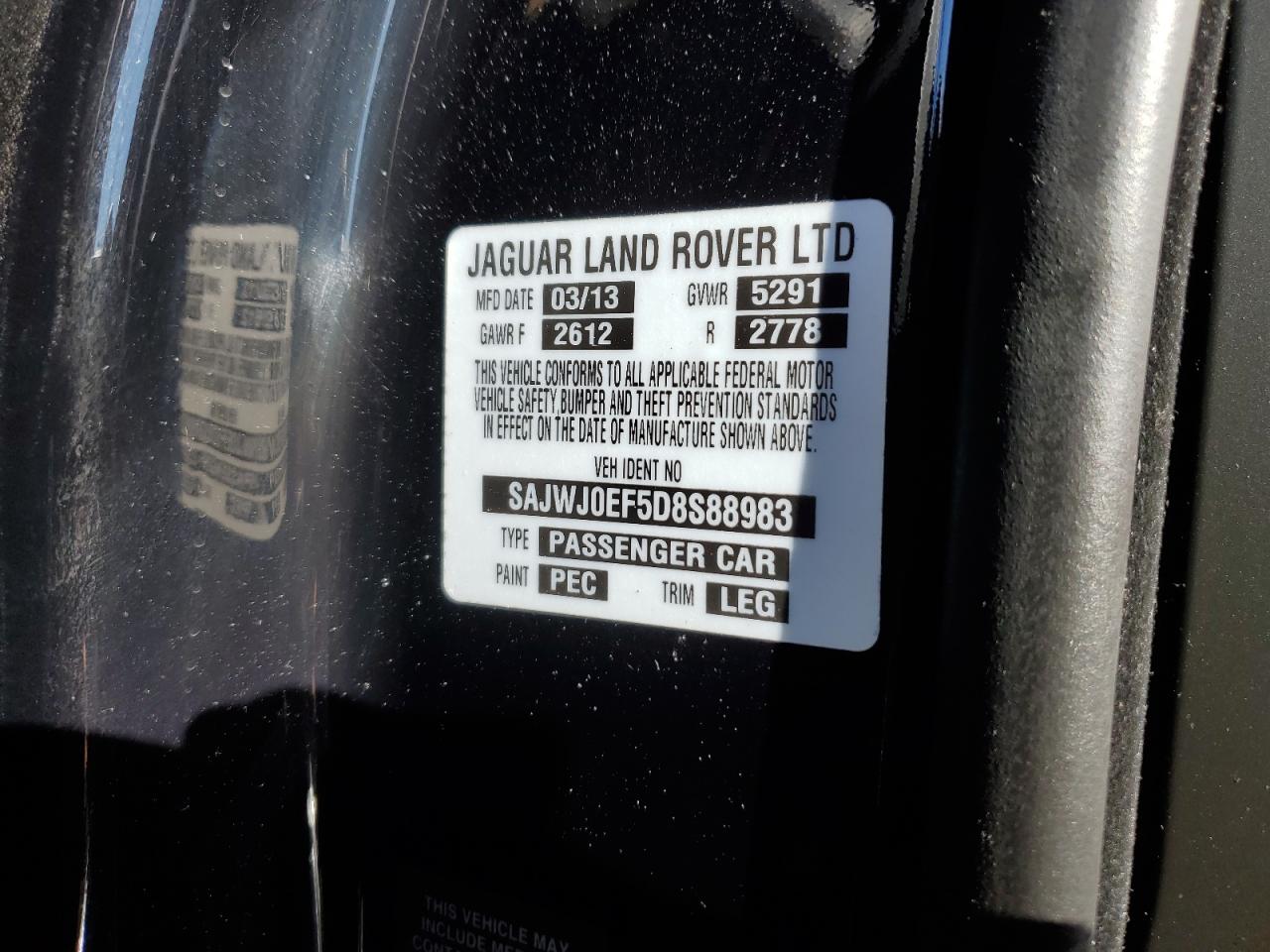 2013 Jaguar Xf VIN: SAJWJ0EF5D8S88983 Lot: 86256755