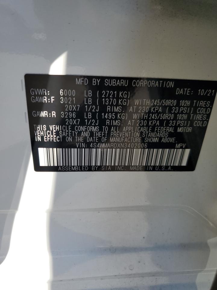 2022 Subaru Ascent Touring VIN: 4S4WMARDXN3402006 Lot: 82486605