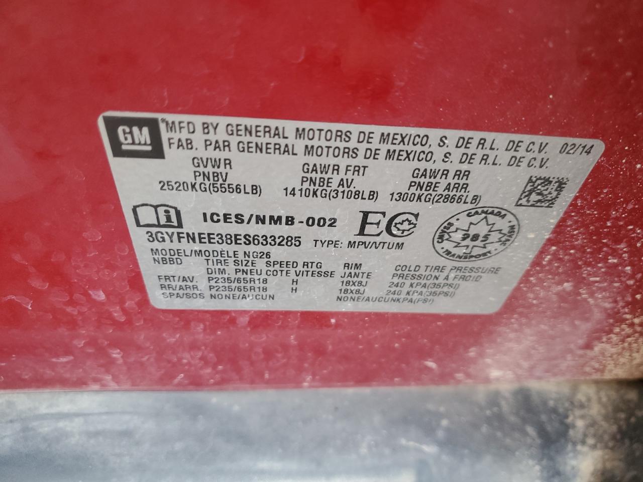 2014 Cadillac Srx Luxury Collection VIN: 3GYFNEE38ES633285 Lot: 90396195