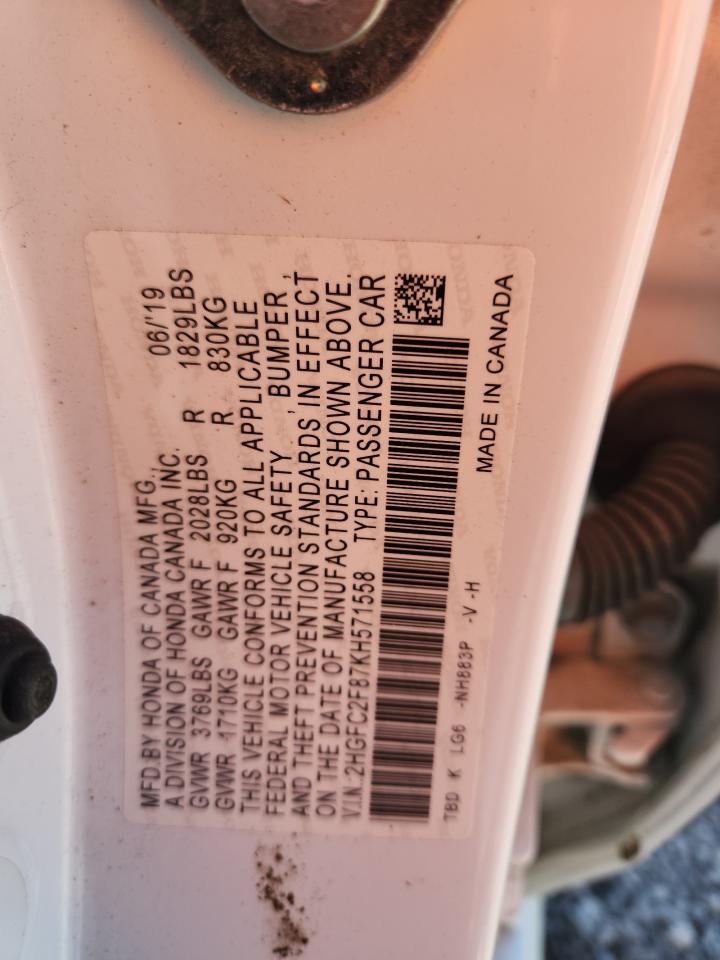 2019 Honda Civic Sport VIN: 2HGFC2F87KH571558 Lot: 84943365