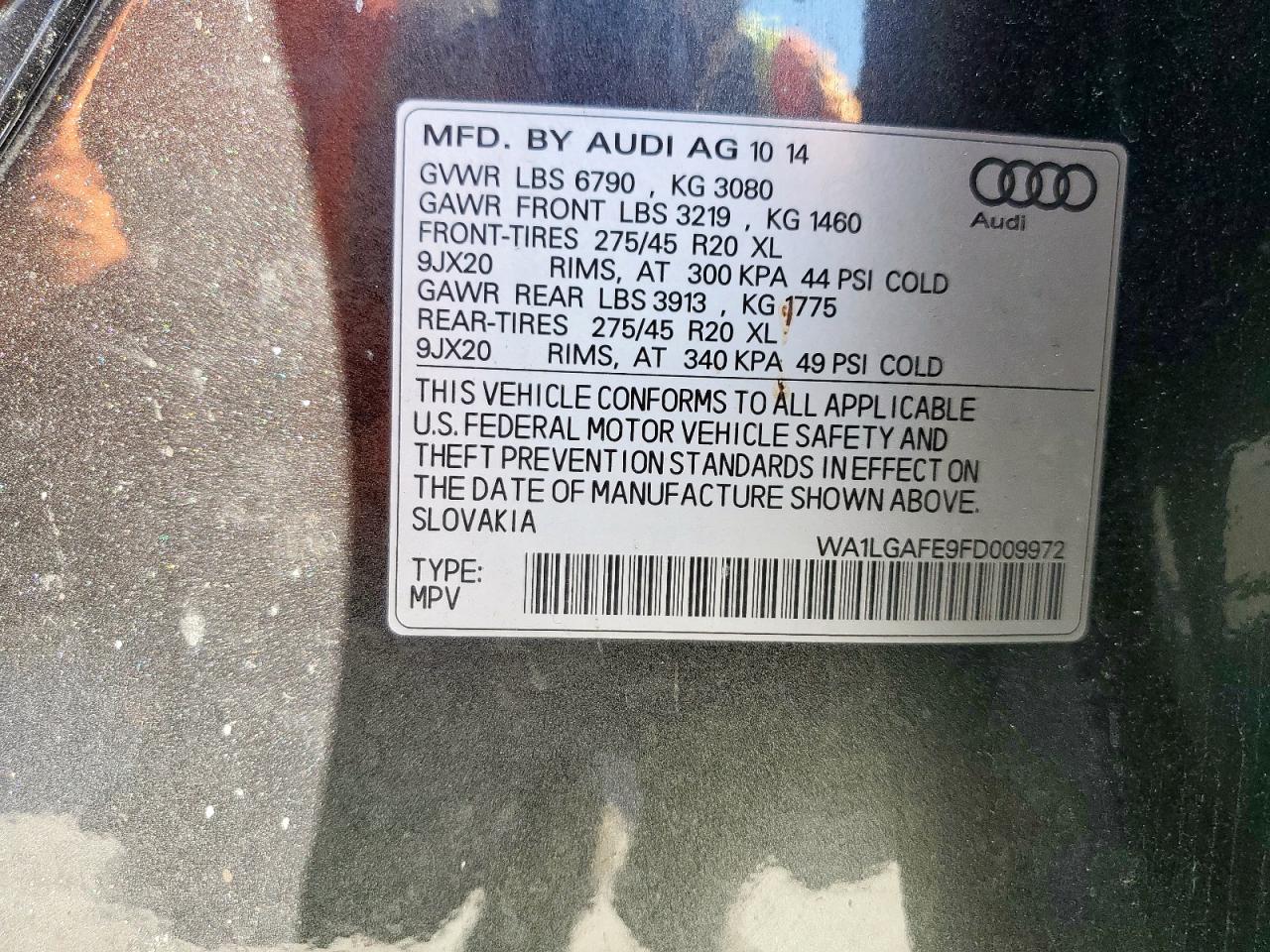 2015 Audi Q7 Premium Plus VIN: WA1LGAFE9FD009972 Lot: 82333465