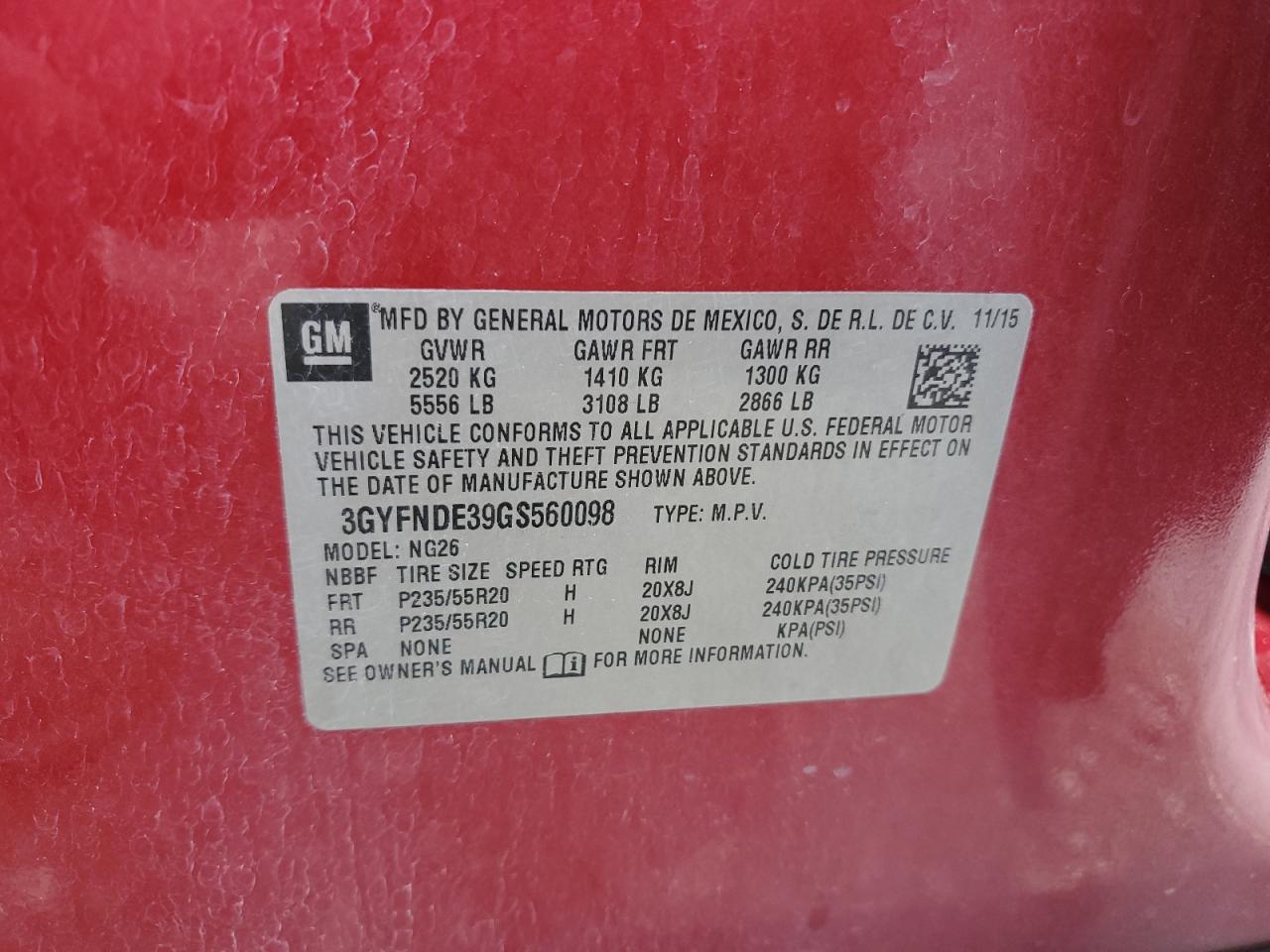 2016 Cadillac Srx Premium Collection VIN: 3GYFNDE39GS560098 Lot: 85602145