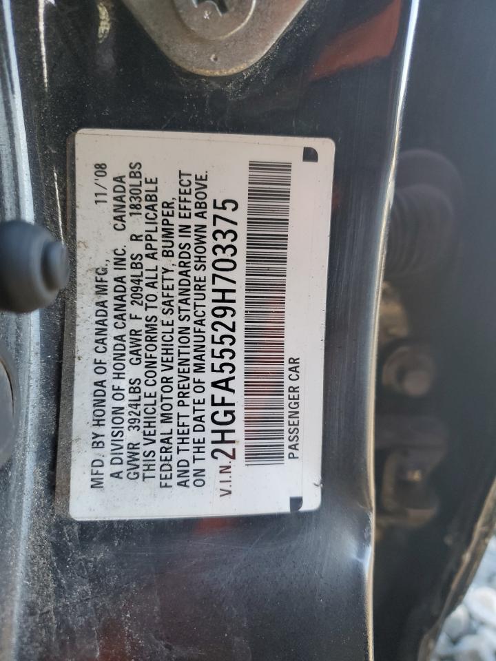 2009 Honda Civic Si VIN: 2HGFA55529H703375 Lot: 82006575