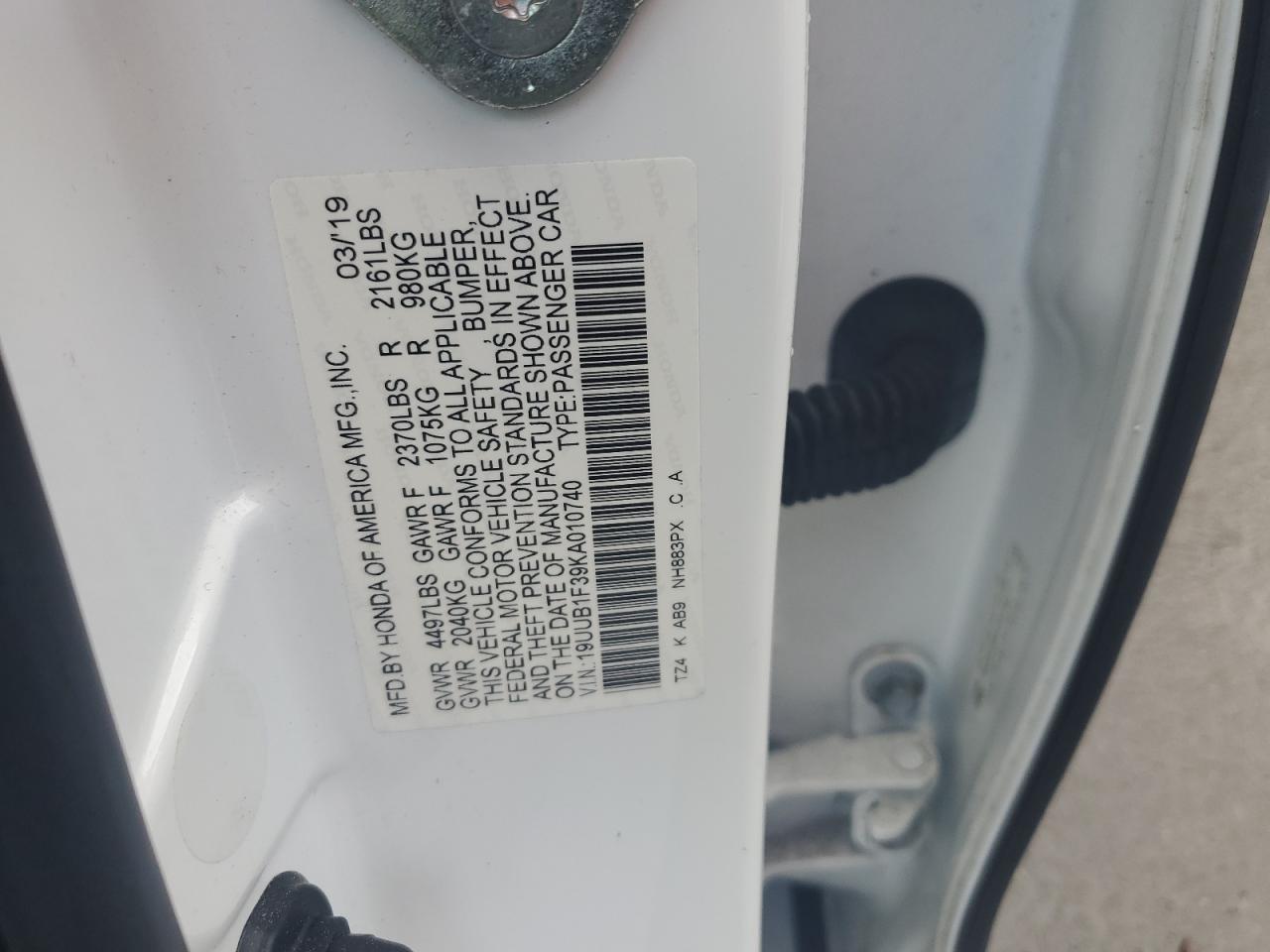 2019 Acura Tlx VIN: 19UUB1F39KA010740 Lot: 90678235