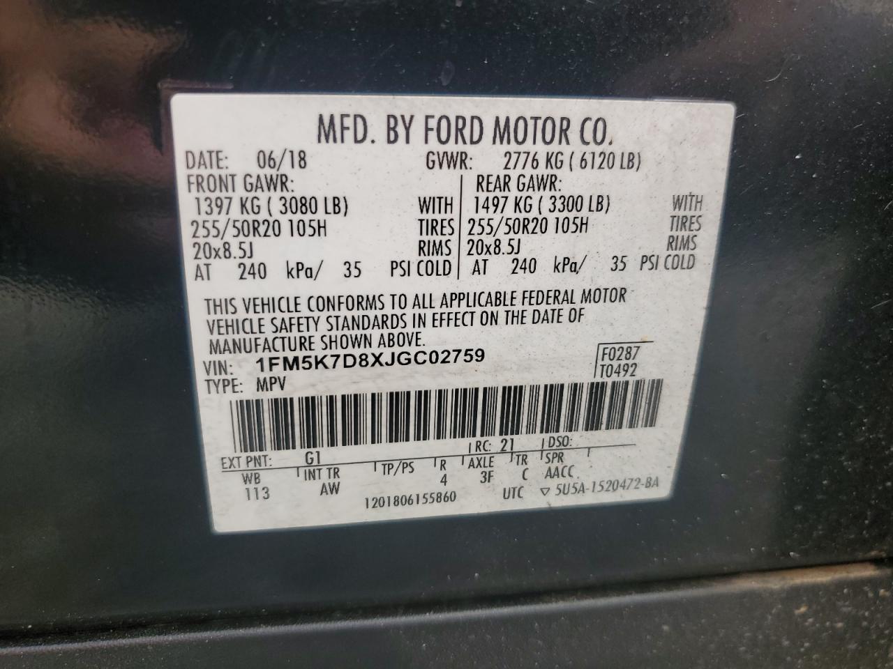 2018 Ford Explorer Xlt VIN: 1FM5K7D8XJGC02759 Lot: 85504125