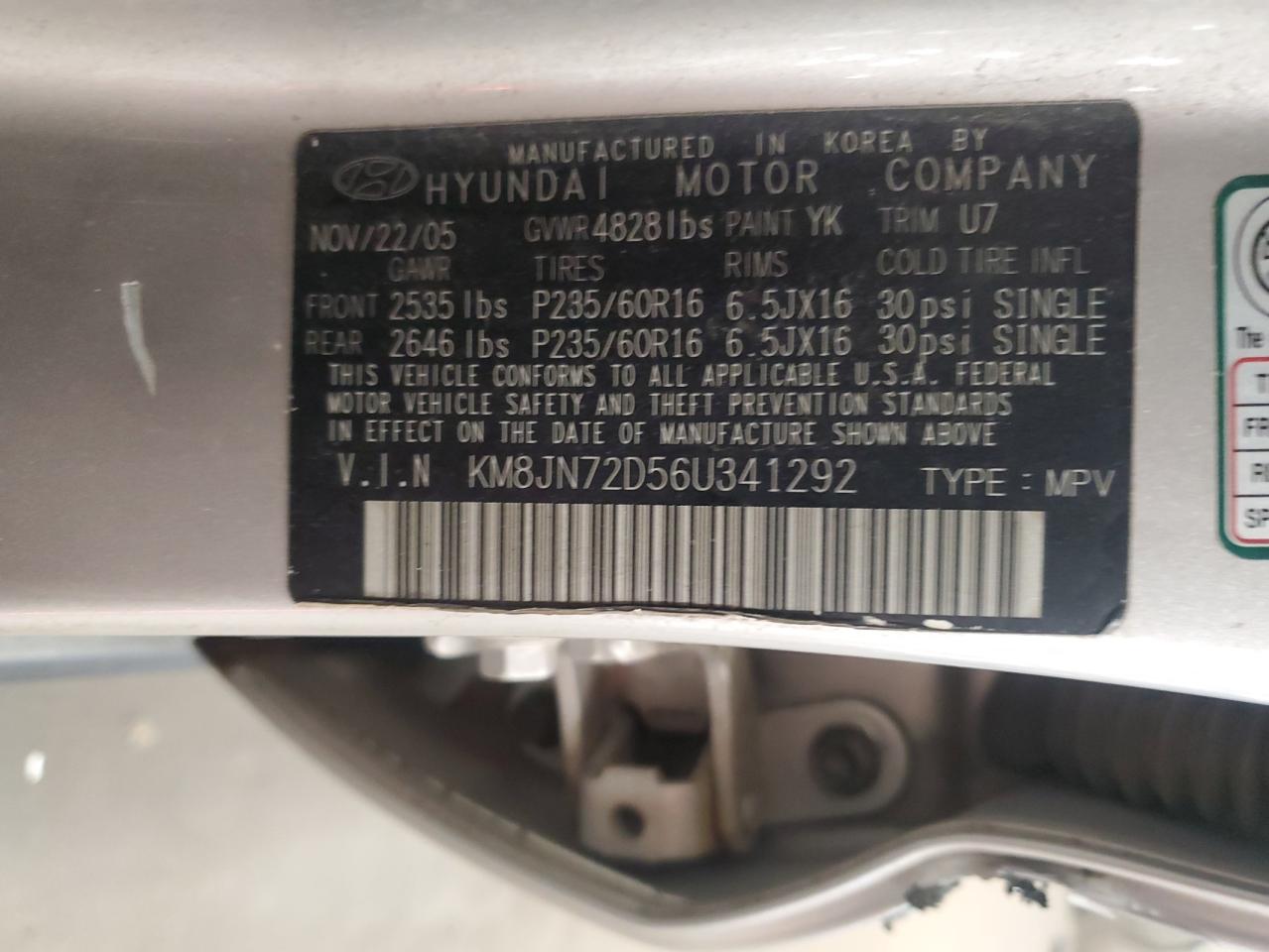 2006 Hyundai Tucson Gls VIN: KM8JN72D56U341292 Lot: 86488375