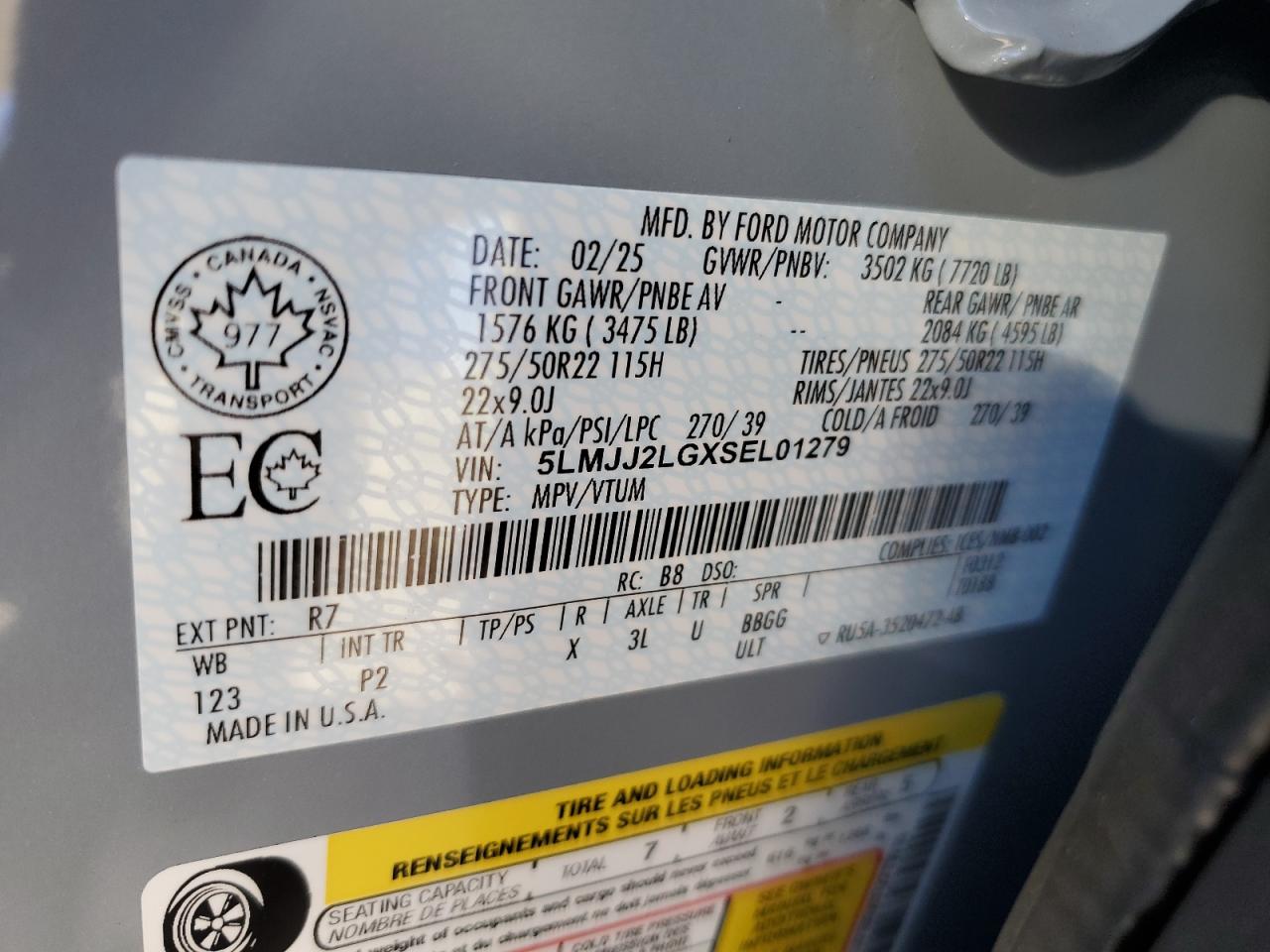 2025 Lincoln Navigator Reserve VIN: 5LMJJ2LGXSEL01279 Lot: 84638285