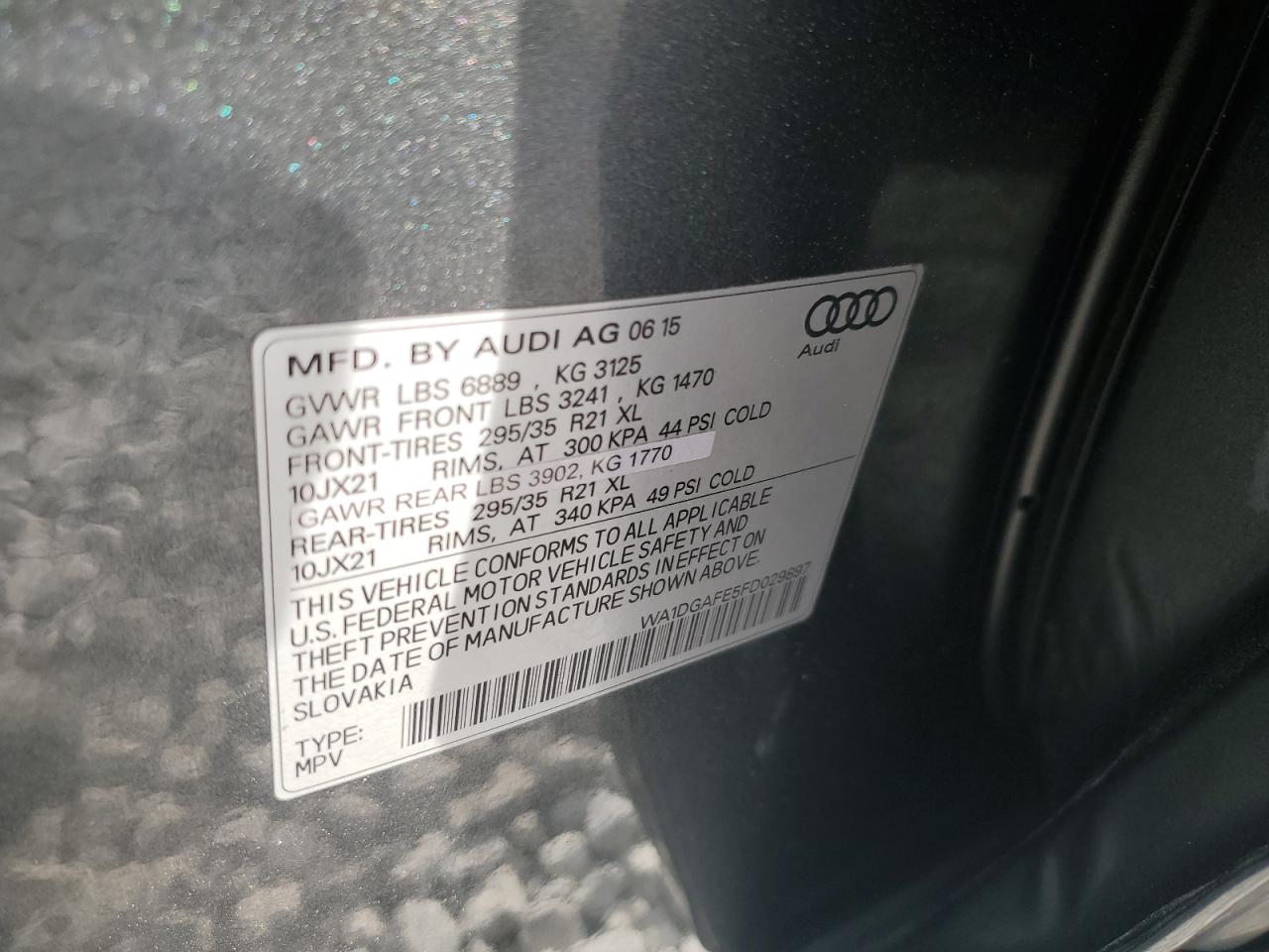 2015 Audi Q7 Prestige VIN: WA1DGAFE5FD029897 Lot: 84727475