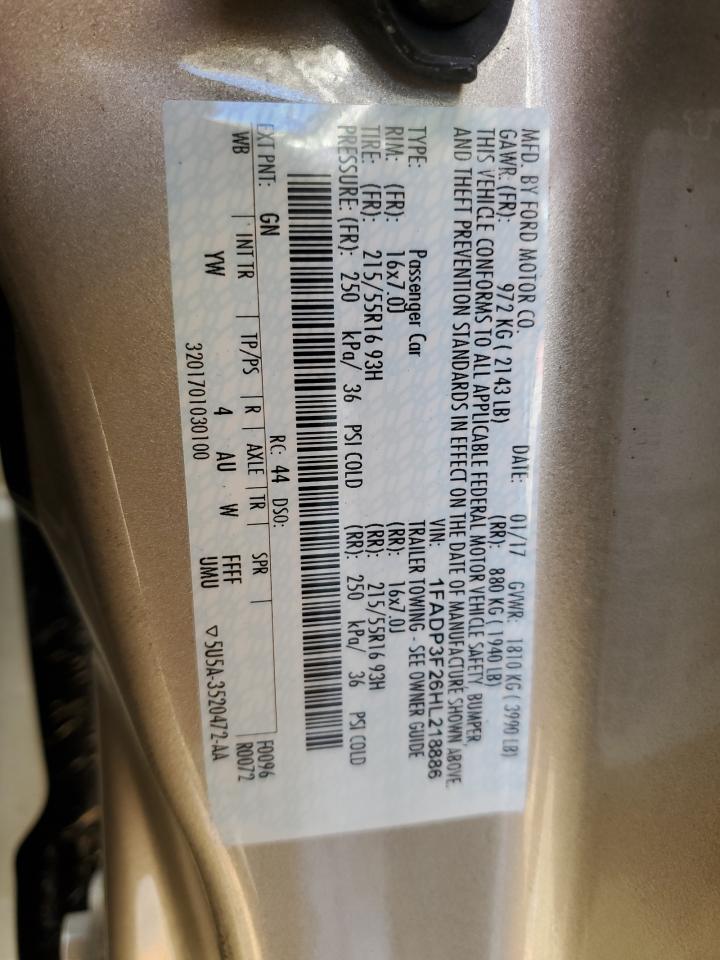 2017 Ford Focus Se VIN: 1FADP3F26HL218886 Lot: 86186125