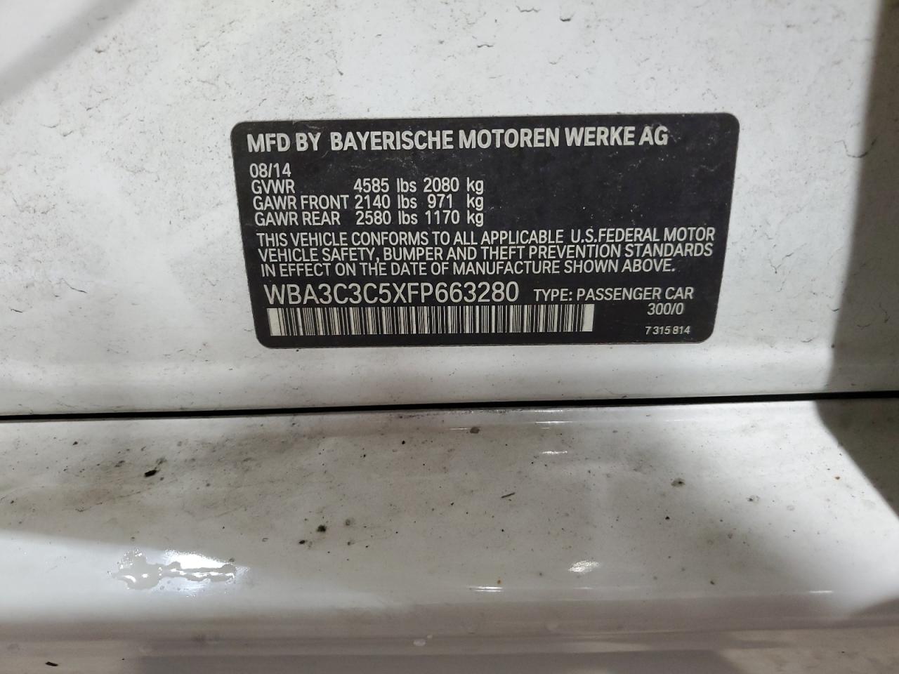 2015 BMW 320 I xDrive VIN: WBA3C3C5XFP663280 Lot: 82189795